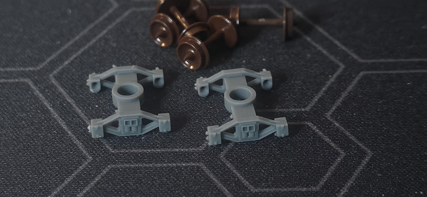1-pair N scale Updated T-section Bettendorf trucks w/o couplers and w/ plastic wheels